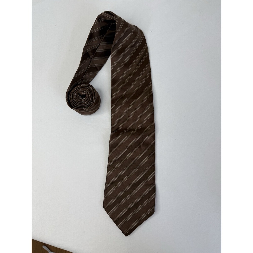Tino Cosma Italy Silk Tie Brown Silver Stripe Classic Necktie Made in Italy